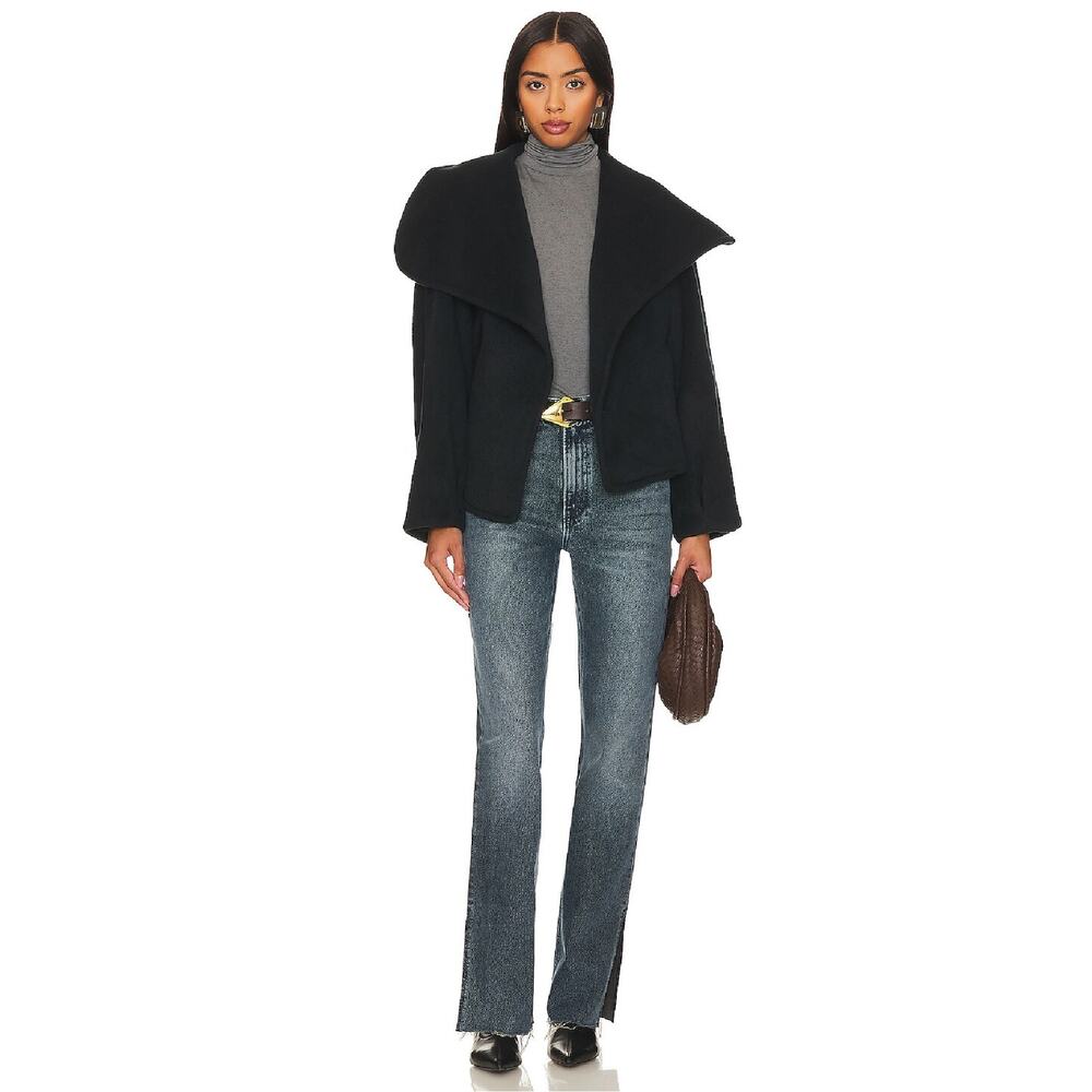 Free People Black Wrap Belted Wool-Blend Coat - Picture 3 of 9